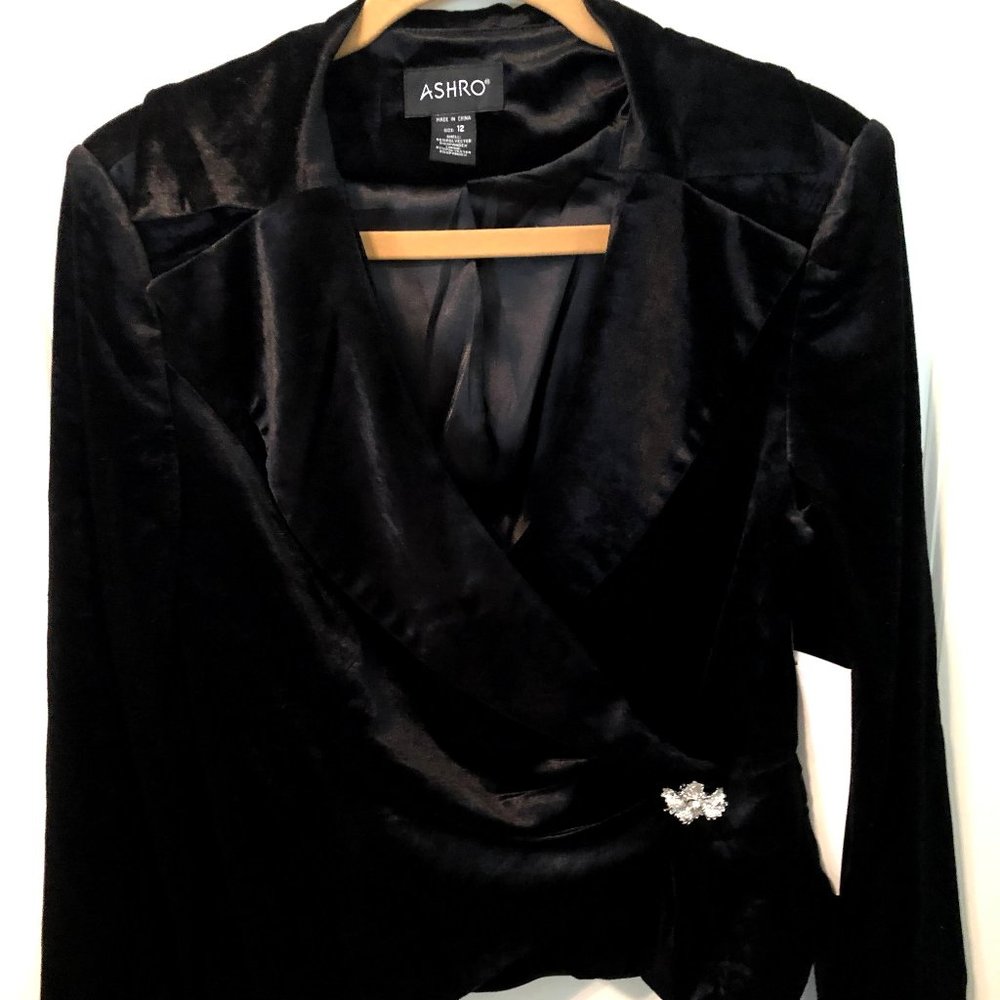Formal Crop Blazer with Rhinestone Button Accent